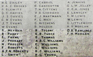 WW2 names on Ystrad Mynach/Hengoed War Memorial