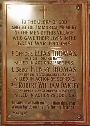 Great War Memorial Plaque, St Aidans Church, Bute Town